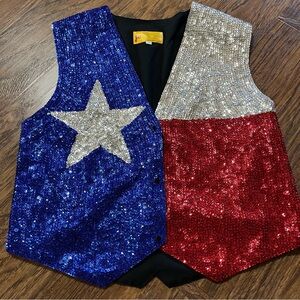 JC Texas Flag Heavily Sequin Vest Gob Bless Texas Size L